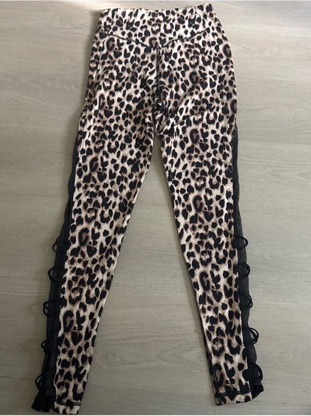 Victoria's Secret Leopard Print Leggings with Black Side Lace-Up Detail